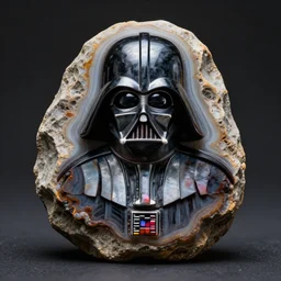 rock with geode that resembles darth vadar. studio photograph.