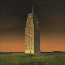 a tall building over a grass field at night,  game background, illustration, detailed, smooth, soft, warm, by Adolf Lachman, Shaun Tan, Surrealism