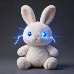 plush rabbit toy summoning lightning from its eyes