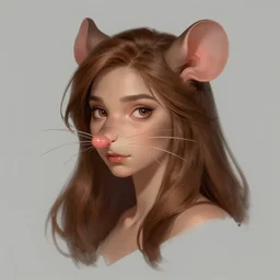 character design portrait of an anthropomorphic furry rat girl with rat ears, long brown hair, looking at camera, three quarters view, 4 k, concept art, by wlop, ilya kuvshinov, artgerm, krenz cushart, pixiv.