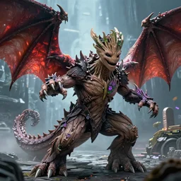 groot dragon in universe, fighting pose