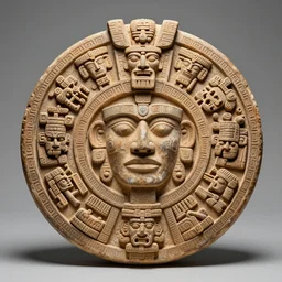stargate inscribed with the panoply of aztec gods. Ancient alien artifact by Pacal Votan. 4K high quality museum collection photograph
