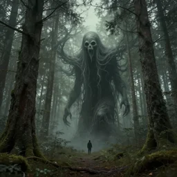 eldritch horror in a swedish forest, very low angle photograph, very detailed, trending on artstation, realistic, soft colors, simon stålenhag