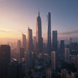 beautiful dawn of the landscape of a cyberpunk city, trending on artstation,