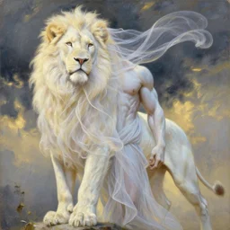 aesthetic portrait commission of a of a male fully furry muscular anthro albino lion with a tail and a beautiful attractive hyperdetailed face covered in translucent flowing dress, endless flowing ethereal drapery, classical greece, alla prima, oil painting, by giovanni strazza, at golden hour while it storms in the background. character design by charlie bowater, ross tran, artgerm, and makoto shinkai, detailed, inked, western comic book art, 2 0 2 1 award winning film poster painting