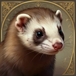 close up of a ferret with scars and a face tattoo, deep focus, d & d, fantasy, intricate, elegant, highly detailed, digital painting, artstation, concept art, matte, sharp focus, illustration, hearthstone, art by artgerm and greg rutkowski and alphonse mucha