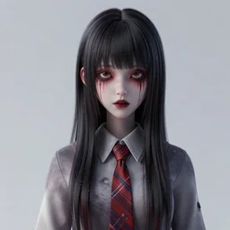 girl, hiroyuki takahashi style, horror style, transformed into 3 d picture
