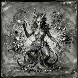 old wetplate daguerreotype beautiful demon, explosion of data fragments, fractal, intricate, elegant, highly detailed, parallax, leica, medium format, subsurface scattering, by jheronimus bosch and greg rutkowski and louis jacques mande daguerre