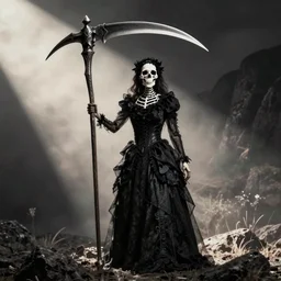 death dressed in black and with a scythe