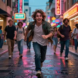 weird and disturbing portrait of todd solondz running scared in the streets of tel aviv, vivid colors, neon, art by gregory crewdson and francis bacon and artgerm and wlop and william - adolphe bouguereau