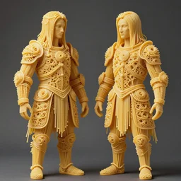 full scale of siamese twins made of spaghetti, intricate and elegant armor made of fractals of spagetthi, highly detailed, by giuseppe arcimboldo and ambrosius benson, renaissance, a touch of beksinski and takato yamamoto, realistic