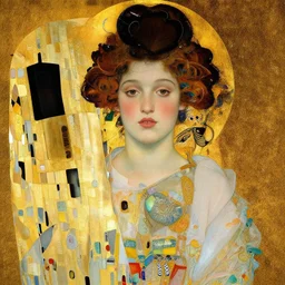 a portrait of a very beautiful goddess with halo behind her head, in the style of WLOP and Gustav Klimt and Botticelli