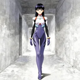 beautiful coherent award-winning manga cover art of a mysterious lonely anime woman wearing a plugsuit and traversing an endless concrete hallway, by tsutomu nihei