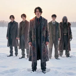 wide shot, creepy man, in a large snowy field, pastel tones, moody, backlit : casey weldon, hsiao - ron cheng, hugh kretschmer, scott listfield, wayne barlowe : ornate, dynamic, particulate, rich colors, intricate, elegant, highly detailed, centered, artstation, smooth, sharp focus, octane render