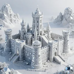 a hyperrealistic fortress in 3 d made completely of diamonds with amazing luscious surroundings