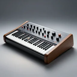 futuristic concept art of moog synthesizer in 2 0 3 3, hyper realistic, extreme detail, ray tracing, spot lighting, catalogue entry