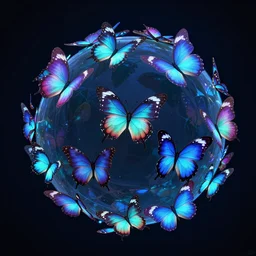 bioluminescent vibrant butterflies clustering around a sphere, digital arts, matte finish, trending on artstation, enchanting vibes