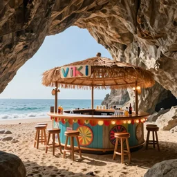 tiki bar on a beach inside a giant cave, digital art 4K trending on artstation