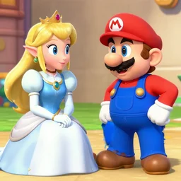 princess zelda is talking sitting next to mario bross