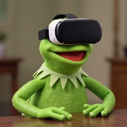 35mm photograph of kermit the frog wearing VR, highly detailed, DSLR, 4K, 8K