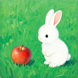 a beautiful painting the rabbit saw an apple in the grass, by kusama yayoi painting