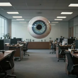 a floating eye in an empty office. craiglist photo, movie still, avengers