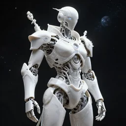 3 d octane render, ultra photorealistic, 8 k hyper detailed image unreal engine, beautiful space star planet, of a mystic esoteric robot samourai cyberpunk, organic ceramic white on the art contemporary art by alphosne mucha adolf hiremy hirschl
