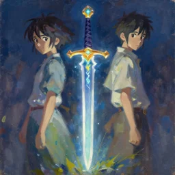 classical oil painting of digital cardgame assets, a glowing enchanted sword, stylistic, brush strokes, oil, canvas, by kawacy and makoto shinkai