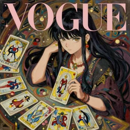 anime vogue tarot, intricate oil painting by greg rutkowski, trending on artstation