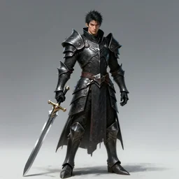 a highly detailed character portrait of a man wearing a epic shadow armor holding sword of darkness