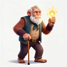 elderly grandpa ape with a cane, colorful, digital art, fantasy, magic, trending on artstation, ultra detailed, professional illustration by basil gogos