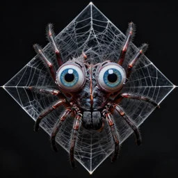 spiders and eyes through the visage of lysergic acid diethylamide on webs of diamond, highly detailed, hyper realistic, studio lighting, creepy