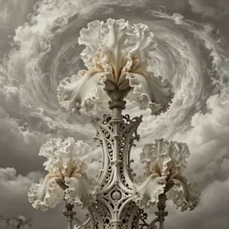 divine chaos engine by karol bak and ruan jia and vincent van gogh, desaturated warm neutral colors, iris van herpen visionary dreamscape, symbolist, james jean spiraling clouds, imagination, daydreams and nightmares, otherworldly, ethereal, fractal lace, ornate gothic organic filigree, 1 5 0 mm, soft focus