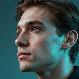 hyperrealistic precisionist cinematic profile very expressive! clojure software developer, highly detailed face, digital art masterpiece, smooth eric zener cam de leon, dramatic pearlescent turquoise light on one side, low angle uhd 8 k, shallow depth of field, portrait photography