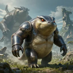 highly detailed elden ring portrait photo of a huge shiny muskulous humanoid diglett wandering in a scenic dystopian environment. even bigger massive digletts in the background, hyperrealistic illustration by william didier - pouget