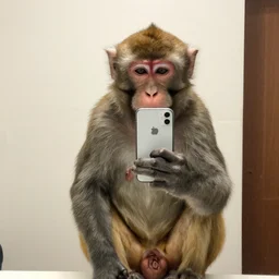 a monkey taking a selfie in the mirror with an iphone 11