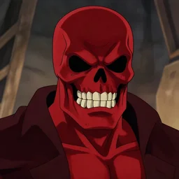 Hanna Babera cartoon still of The Red Skull, close-up view