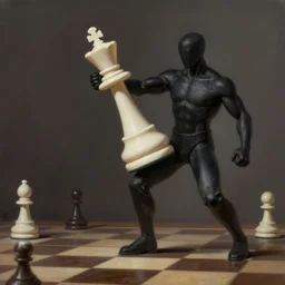 a realistic digital painting humanoid black chess pawn impaling a singular humanoid white chess king on his spear. artstation. art by artgerm.