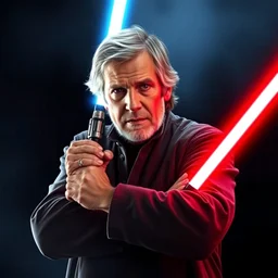 harrison ford holding a lighsaber, black background