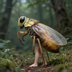 human moulting, metamorphosis, girl transforms to giant insect