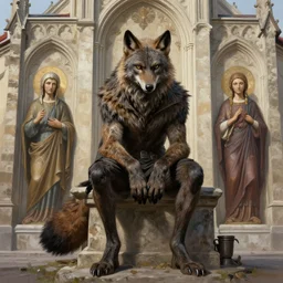 werewolf sitting on church of sts. olha and elizabeth lviv, portrait, highly detailed, full body, digital painting, trending on artstation, concept art, sharp focus, illustration, art by artgerm and greg rutkowski and magali villeneuve