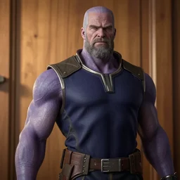 thanos, high focus, wood paneling, warm lighting, by Artgerm and greg rutkowski, deviantart