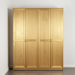 four - door wardrobe, symmetric door, height 2 0 7 cm, width 2 4 0 cm, gold craft oak, white walls in the room, closed