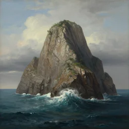 Mountain thrown into the sea, realistic painting, classical painting, high definition, digital art, matte painting, very detailed, realistic