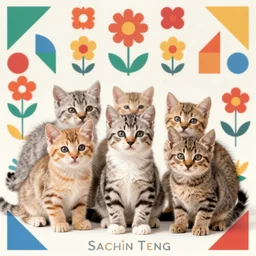 a group of kitten by Sachin Teng, colorful geometric pattern, flowers