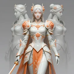 d & d ranger with her porcelain quantum armor, chinese kangxi orange and white diffuse lighting, fantasy, intricate, elegant, highly detailed, lifelike, photorealistic, digital painting, artstation, illustration, concept art, smooth, sharp focus, art by john collier and albert aublet and krenz cushart and artem demura and alphonse mucha