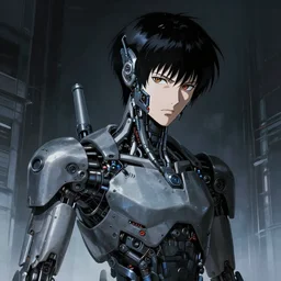 portrait of cyberpunk style robot after war, mechanically enhanced, biohacking, black - hair pretty face, cyborg face, fine details. anime, by ilya kuvshinov katsuhiro otomo ghost - in - the - shell, magali villeneuve, artgerm, rutkowski, wlop jeremy lipkin and giuseppe dangelico pino and michael garmash and rob rey and tsutomu nihei