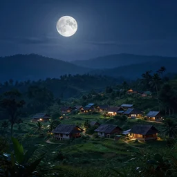 dreamy moonlit landscape of a kerala village, realistic detailed digital art by Maxwell Boas Jessica Rossier Christian Dimitrov Anton Fadeev trending on Artstation CGSociety rendered in Unreal Engine 4k HQ