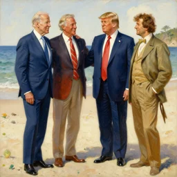 joe biden and donald trump enjoying their time together at the beach. highly detailed painting by gaston bussiere, craig mullins, j. c. leyendecker, alphonse mucha 8 k