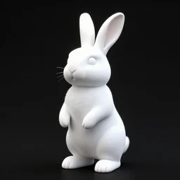 clean 3 d model of a pure white rabbit standing on its hind legs, pure black empty background, 4 5 degrees horizontal view angle